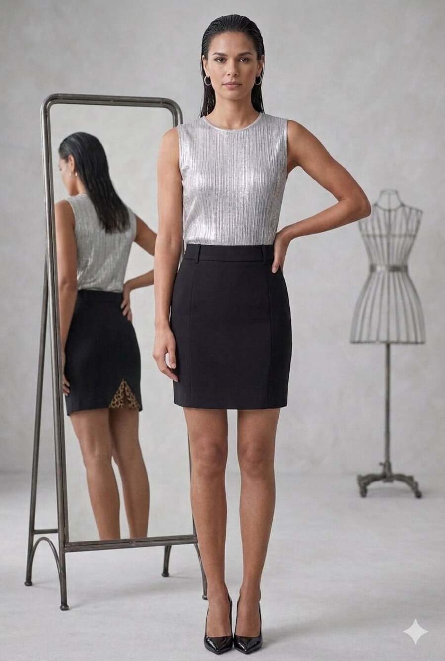 Express Design Studio Black Pencil Skirt Size 4 with Leopard Print Lining